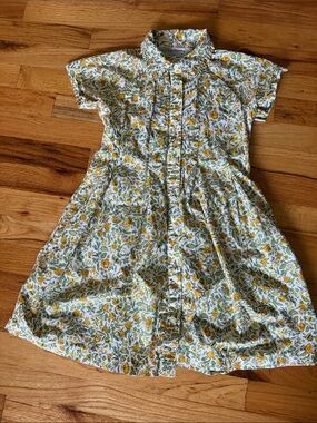 Crewcuts Button down White Dress with Yellow & Green Floral Print